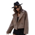 thumbnail image 1 of Fall Winter Women Jacket Turn-down Collar English Style Chest Pockets Windproof Outwear Single-breasted Solid Color Button Closure Commuting Daily Wear Overcoat, 1 of 8