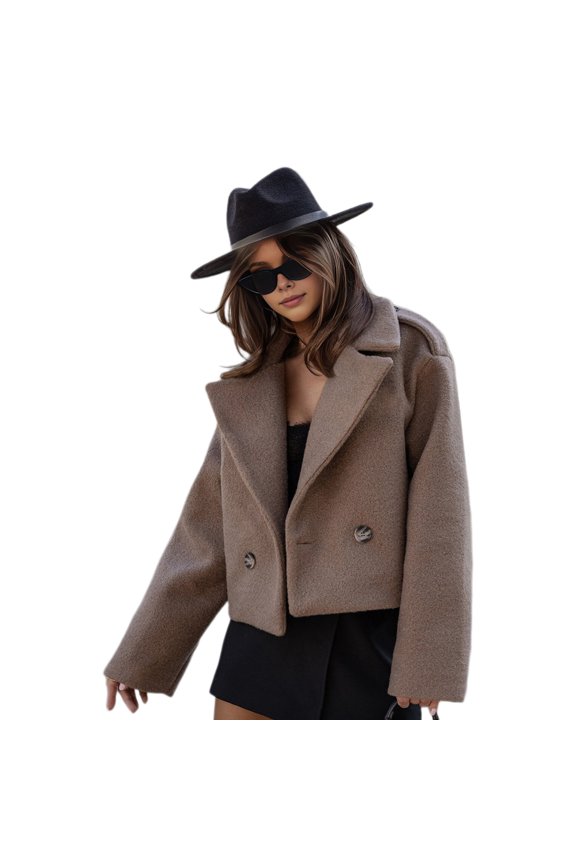 Fall Winter Women Jacket Turn-down Collar English Style Chest Pockets Windproof Outwear Single-breasted Solid Color Button Closure Commuting Daily Wear Overcoat
