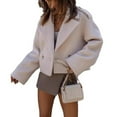 thumbnail image 1 of Fall Winter Women Jacket Turn-down Collar English Style Chest Pockets Windproof Outwear Single-breasted Solid Color Button Closure Commuting Daily Wear Overcoat, 1 of 8