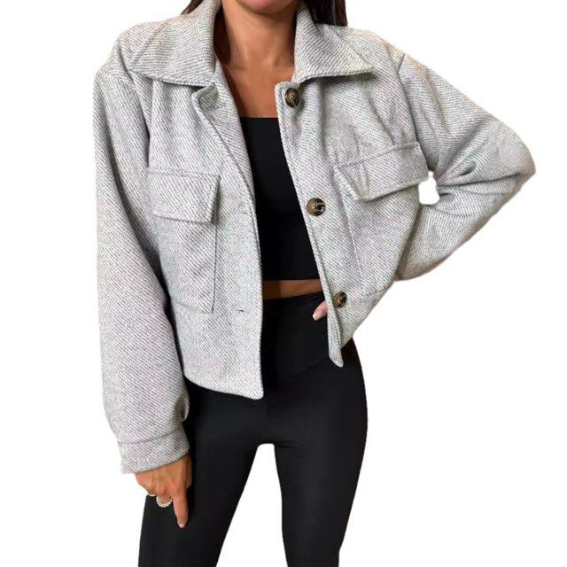 Fall Winter Women Jacket Turndown Collar English Style Chest Pockets