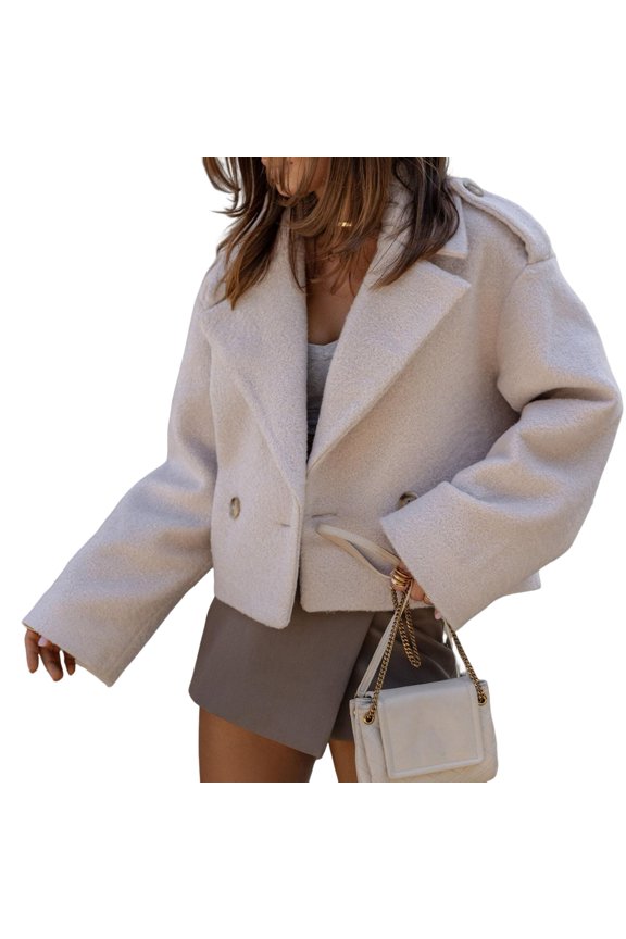 Fall Winter Women Jacket Turn-down Collar English Style Windproof Outwear Single-breasted Solid Color Button Closure Commuting Daily Wear Overcoat
