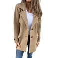 thumbnail image 1 of Fall Winter Women Jacket Turn-down Collar Mid Length Single-breasted Solid Color Fake Pockets Commuting Daily Wear Overcoat, 1 of 8