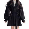 thumbnail image 1 of Fall Winter Women Jacket Turn-down Collar Single-breasted with Belt Thickened Jacket with Pockets Long Sleeves English Style A-line Dating Commuting Overcoat, 1 of 8