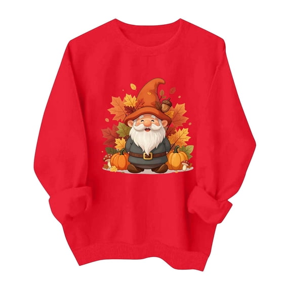 Fall Winter Women Long Sleeve Crewneck Sweatshirt Spooky Halloween Gnome Print Casual Daily Top
