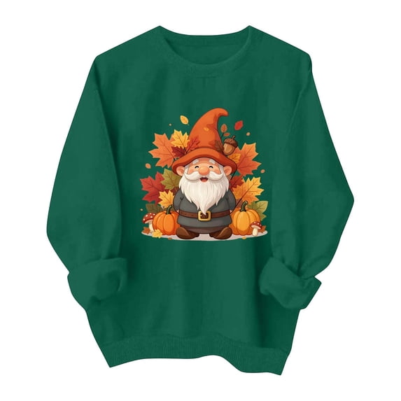 Fall Winter Women Long Sleeve Crewneck Sweatshirt Spooky Halloween Gnome Print Casual Daily Top