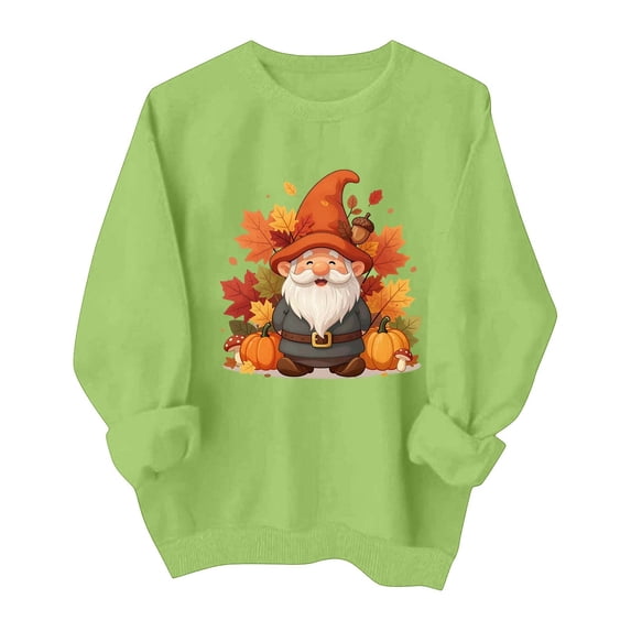 Fall Winter Women Long Sleeve Crewneck Sweatshirt Spooky Halloween Gnome Print Casual Daily Top