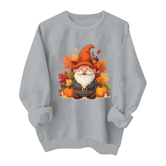 Fall Winter Women Long Sleeve Crewneck Sweatshirt Spooky Halloween Gnome Print Casual Daily Top