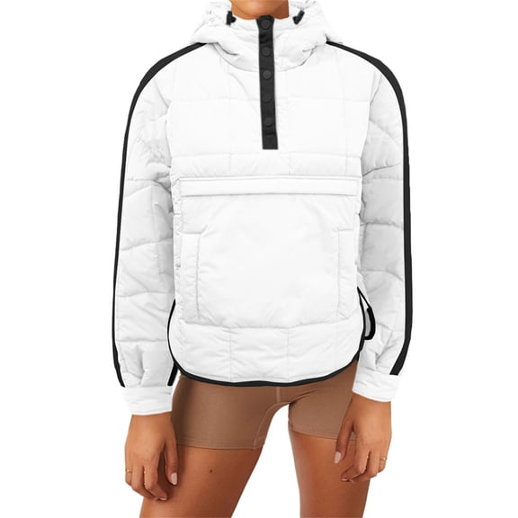 Fall Winter Women Long Sleeve Quilted Hooded Coat Loose Puffer Pullover Hoodies