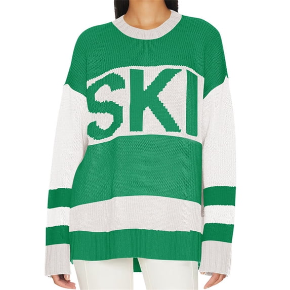 Fall Winter Women Long Sleeved Letter Print Knit Sweater Pullover