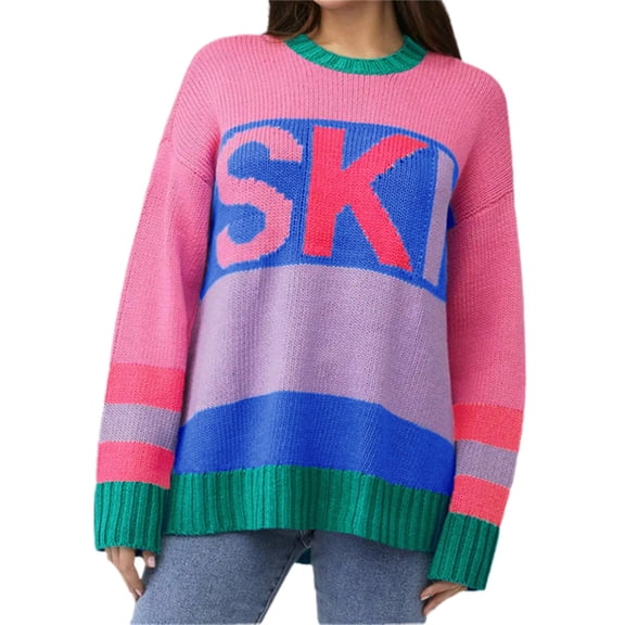 Fall Winter Women Long Sleeved Letter Print Knit Sweater Pullover
