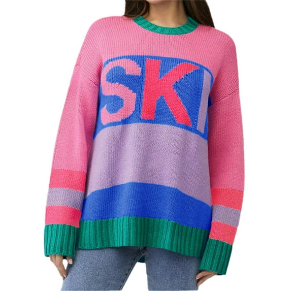 Fall Winter Women Long Sleeved Letter Print Knit Sweater Pullover
