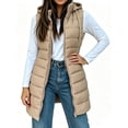 thumbnail image 1 of Fall Winter Women Sleeveless Long Vest Hooded Puffer Zipper Outwear Vest, 1 of 7