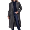 thumbnail image 1 of Fall Winter Women Solid Color Long Sleeve Double Breasted Casual Lapel Long Trench Coat, 1 of 6