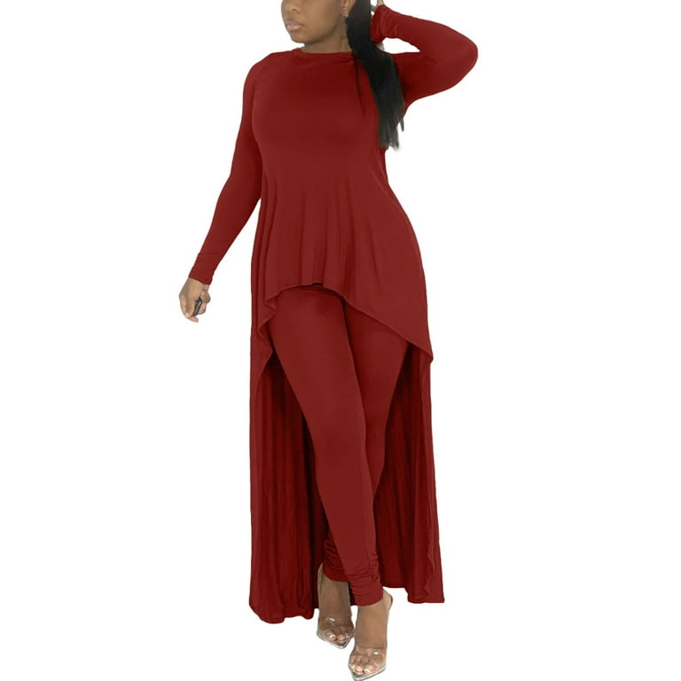 Fall Winter Women Stretchy Wear 2022 Solid Color 2 Piece Top And