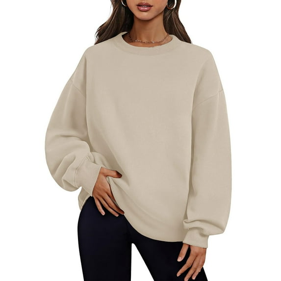 Fall Winter Women Sweatshirt Thickened Plush Round Neck Solid Color Loose Split Hem Pockets Pullover Mid Length Warm Sport Daily Wear Top