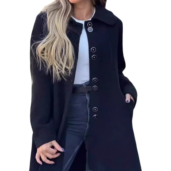 Fall Winter Women Woolen Jacket Lapel Long Sleeves Solid Color Loose Fit Daily Wear Overcoat Casual Streetwear