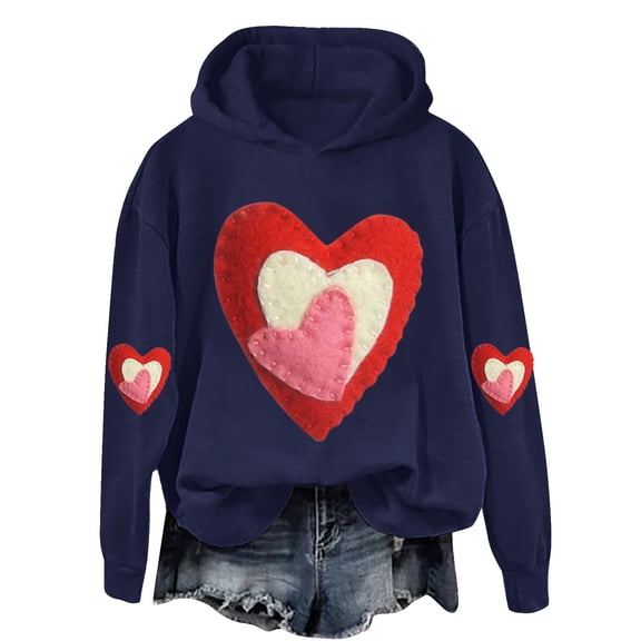 Fall Winter Women's Hooded Sweatshirt Cute Valentine's Day Hooded Pullover for Women Women's Valentine's Day Oversized Hooded Pullover Loose Fit Hooded Pullover for Women