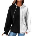 thumbnail image 1 of Fall Winter Womens Hoodies Color Block Casual Long Sleeve Drawstring Waffle Pullover Tops Loose Hooded Sweatshirt with Pocket,Black,S, 1 of 5