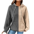 thumbnail image 1 of Fall Winter Womens Hoodies Color Block Casual Long Sleeve Drawstring Waffle Pullover Tops Loose Hooded Sweatshirt with Pocket,Dark Gray,S, 1 of 5