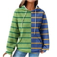 thumbnail image 1 of Fall Winter Womens Hoodies Color Block Casual Long Sleeve Drawstring Waffle Pullover Tops Loose Hooded Sweatshirt with Pocket,Green,S, 1 of 5