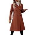 thumbnail image 1 of Fall Winter Womens Long Double Breasted Coats Lapel Collar Pea Coat Slim Fit Jackets Trench Coat Outwear, 1 of 5