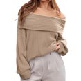 thumbnail image 1 of Fall Winter Womens Top Oversized Batwing Boat Neck Knit Casual Pullover Off Shoulder Sweater, 1 of 6