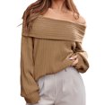 thumbnail image 1 of Fall Winter Womens Top Oversized Batwing Boat Neck Knit Casual Pullover Off Shoulder Sweater, 1 of 6