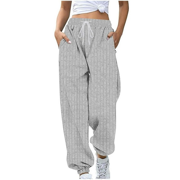 Fall Winter Workout Sweatpants Women Casual Solid Color Jogger Ribber Knit Lounge Sweat Pants with Pocket