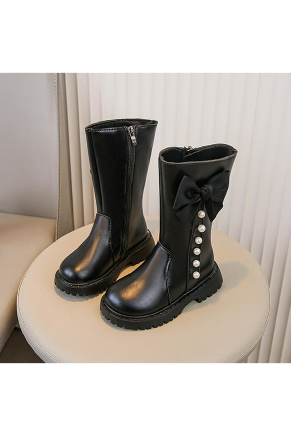 Fall And Winter Zipper High-Top Leather Boots For Older Children Fashionable Student Boots For Little Girls Princess Style Long Boots Casual And Easy-matching girls shoes