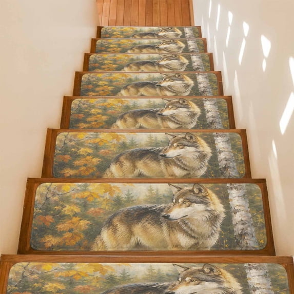 Fall Wolf Non-Slip Stair Treads for Wooden Steps, 7 Pack 8x30 Inches Carpet Stair Mats with Adhesive Backing, Noise-Reducing Step Covers for Indoor Stairs, Easy to Install & Residue-Free