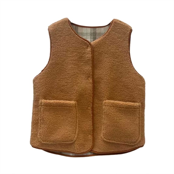 Fall Women Jacket Solid Sleeveless Warm Vest with Pocket Thermal Outwears Jackets Red
