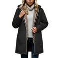thumbnail image 1 of Fall Women Jacket Warm Lined Zipper Hooded Windbreaker with Pocket Outerwear Jackets Black, 1 of 4