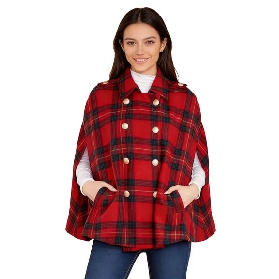 Fall Women Jacket Wearable Blanket Plaid Print Double with Pocket Lightweight Coats Red