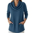 thumbnail image 1 of Fall Womens Sweater Solid Cowl Neck Long Sleeve Knitted With Pocket Fall Sweaters Blue, 1 of 4