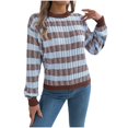 thumbnail image 1 of Fall Womens Sweaters Classic Argyle Striped Knitted Pullover Casual Long Sleeve Crew Neck Vintage Preppy Style Sweater, 1 of 6