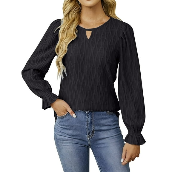 Fall Womens Tops Plus Size Fashion Casual Solid Color Round Neck Long Sleeved Shirt
