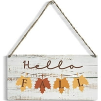 Fall Wood Sign Wall Decor, 10x5 Inch Welcome Sign for Front Door Decor Hanging Wall Art Leaves Autumn Hanging Plaque for Home Living Room Farmhouse Harvest Day Thanksgiving Wall Decor Hello Fall