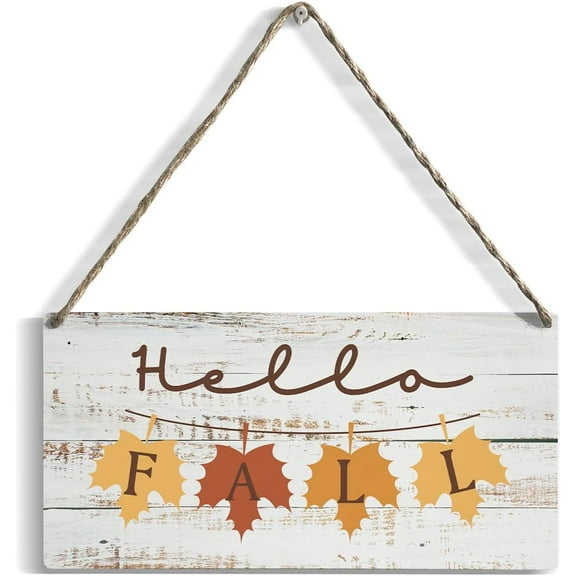 Fall Wood Sign Wall Decor, 10x5 Inch Welcome Sign for Front Door Decor Hanging Wall Art Leaves Autumn Hanging Plaque for Home Living Room Farmhouse Harvest Day Thanksgiving Wall Decor Hello Fall