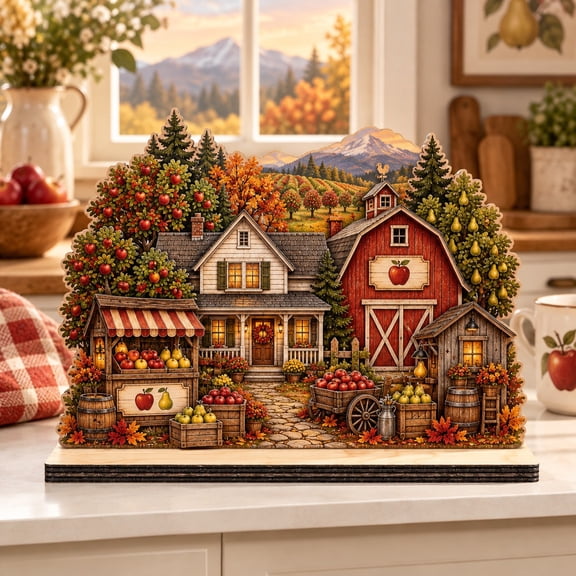Fall Wooden Block Orchard Farmstead Countertop Display for Harvest Season
