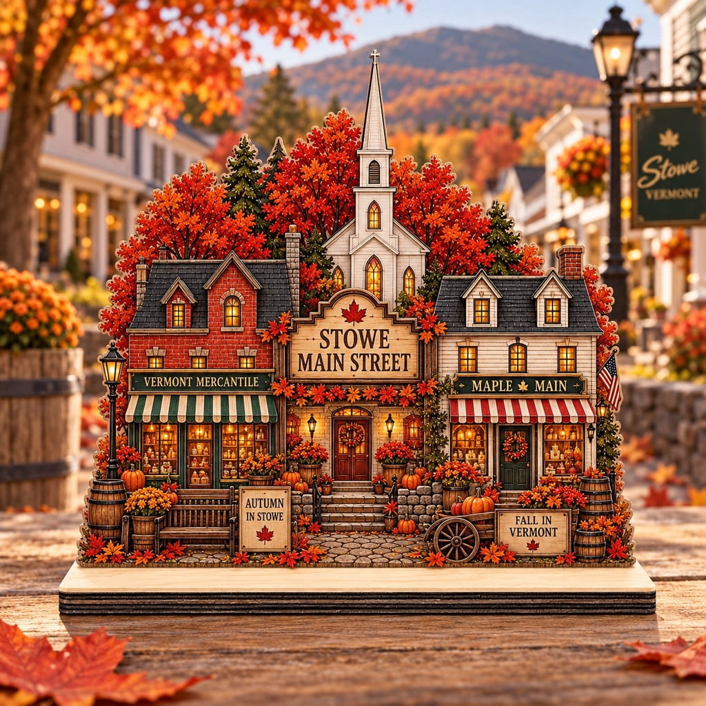 Fall Wooden Block Stowe Main Street Village Display for Vermont Autumn ...