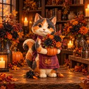 Fall Wooden Decor Calico Cat Florist Tabletop Accent for Halloween and Thanksgiving