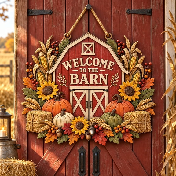 Fall Wooden Door Sign Rustic Barn Harvest Hanging Welcome for Farmhouse Entry