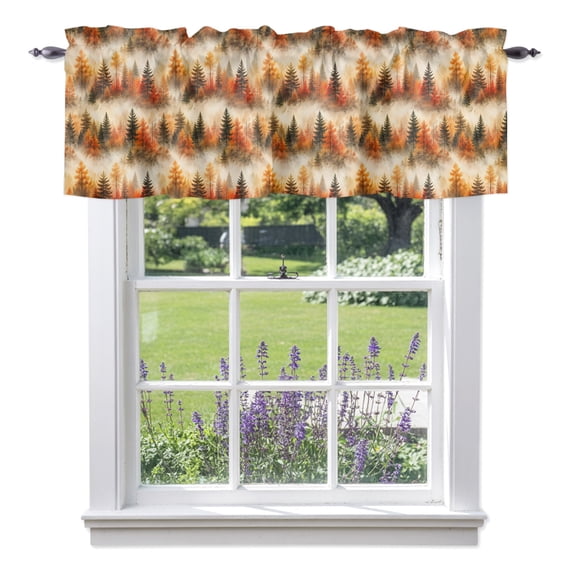 Fall Woodland Valances for Windows, Tall Spruce Maple Trees Forest Rustic Cottagecore Valance Window Treatment Rod Pocket Short Curtains Valances for Kitchen Bathroom 42"W x 12"L