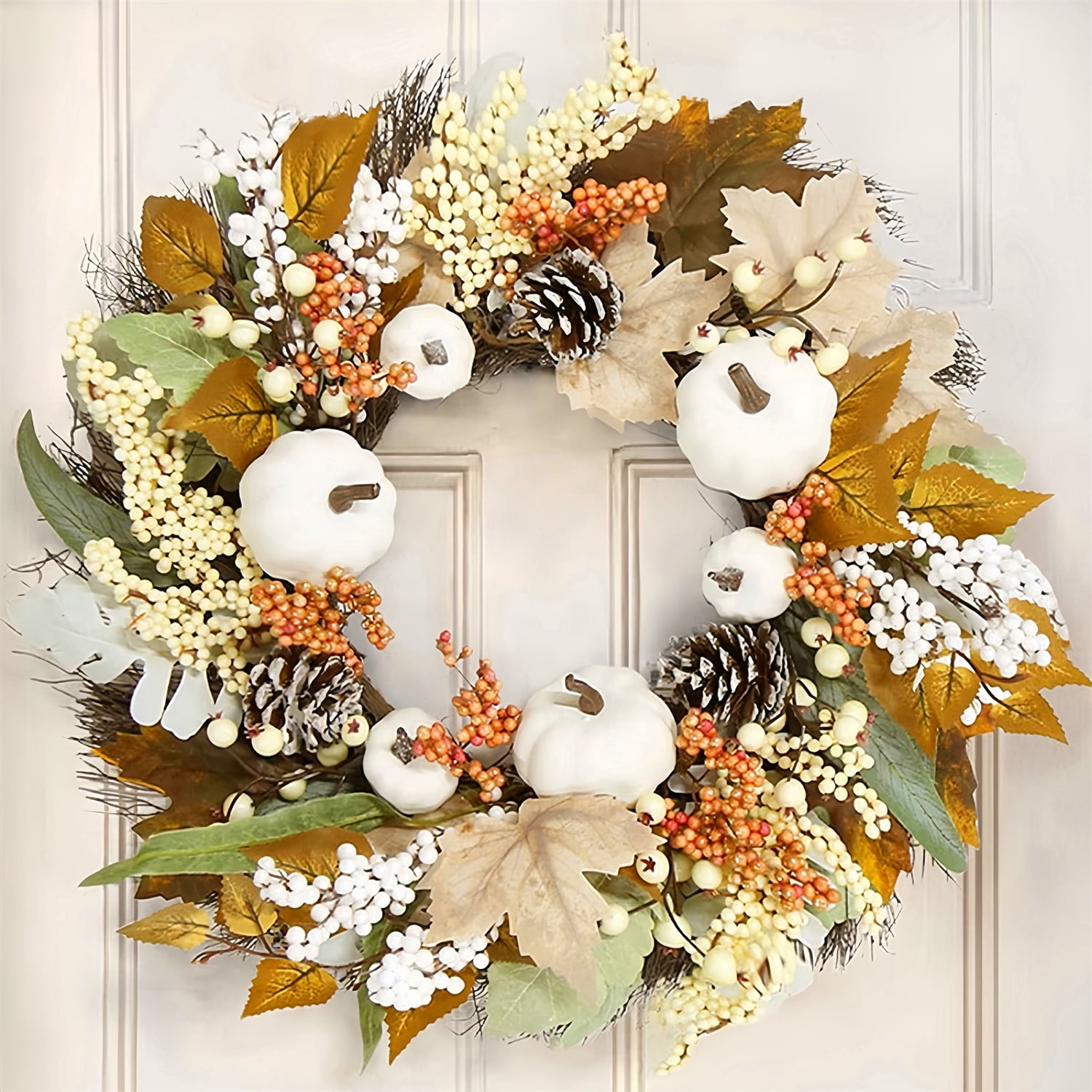 Fall Wreath 18" Autumn Front Door Wreath Harvest Wreath with Pumpkins ...