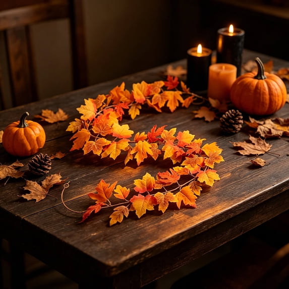 Fall Wreath 200Cm Artificial Maple Leaves Wreath Thanksgiving Decorations Indoor for Mantel Fireplace Fall Crop Home Halloween Party Wedding Counter Centerpiece