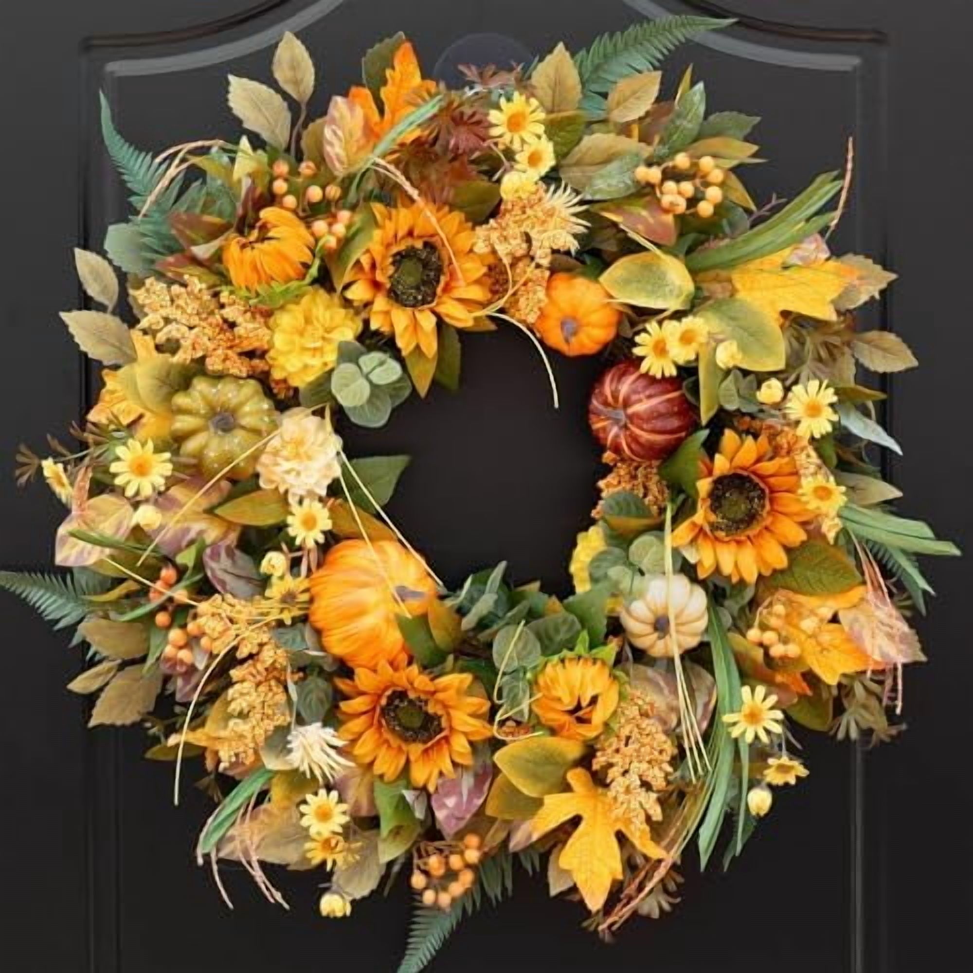 24 Inch Fall Berry Wreath – Large Grapevine Wreath For Front Door, Orange & Black Grass