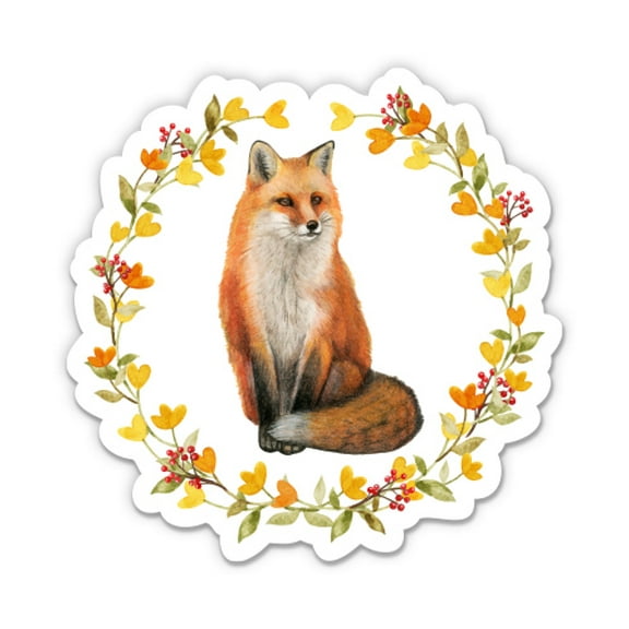 Fall Wreath And Fox - 12" Vinyl Sticker Waterproof Decal