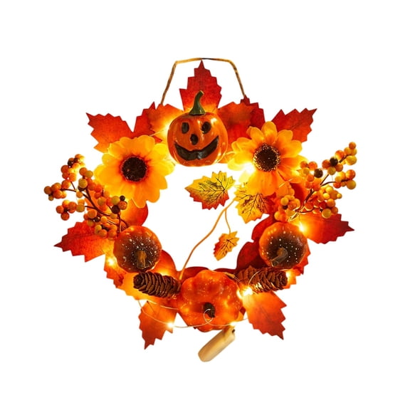 Fall Wreath Artificial Fall Wreath Maple Leaf Wreath for Front Door Halloween Thanksgiving Harvest Festival Farmhouse Home Wall Window Festival Wedding Decor