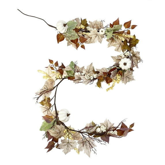 Fall Wreath Autumn Maples Leaf Pumpkin Berry Garland Decor for Thanksgiving Halloween Farmhouse Harvest Christmas Party Supplies (Milky White,180cm)