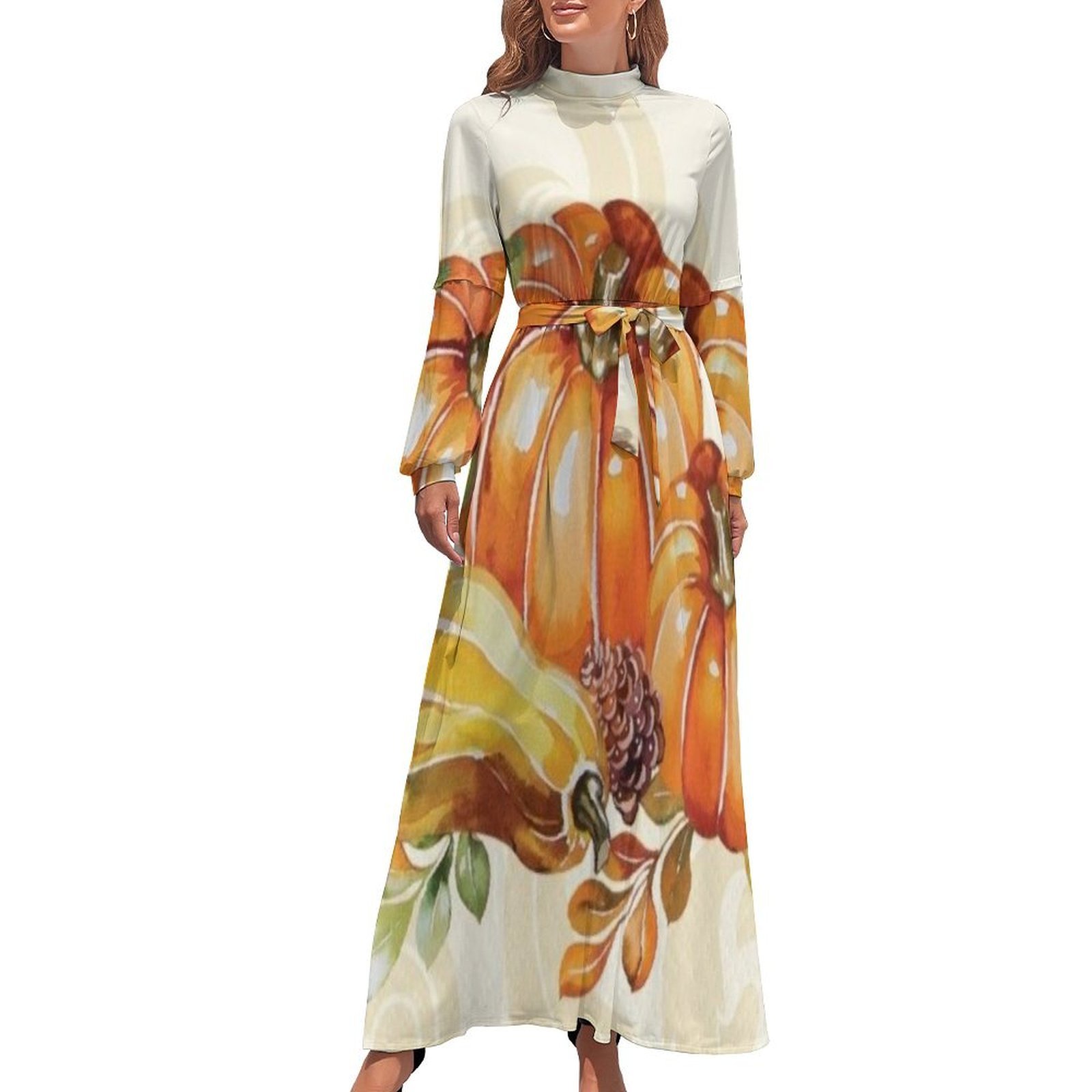 Fall Wreath Autumn Thanksgiving Pumpkins Women's Long Dress Long Sleeves  Dress Vintage Dresses Party Maxi Dress High Waist Dress - Walmart.com